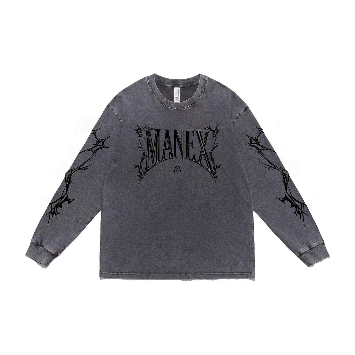 MANEX Thorn long-sleeve shirt in dark fabric with buttoned cuffs, displayed flat on a white background.
