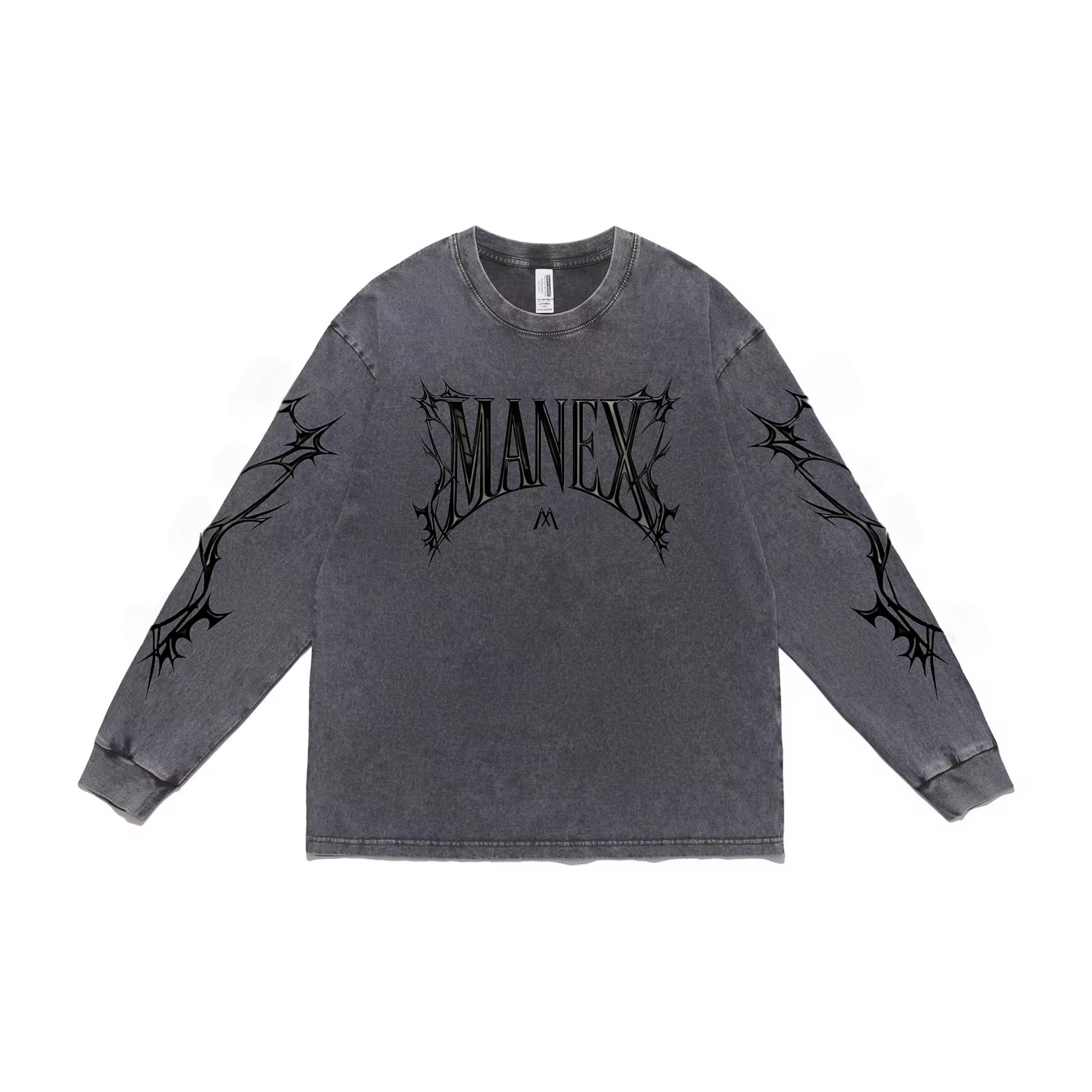 MANEX Thorn long-sleeve shirt in dark fabric with buttoned cuffs, displayed flat on a white background.